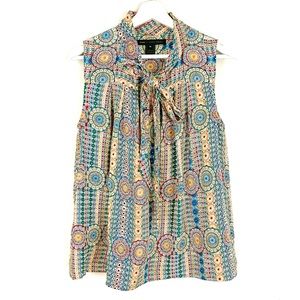 Marc Jacobs Floral Print Silk Tie Neck Blouse